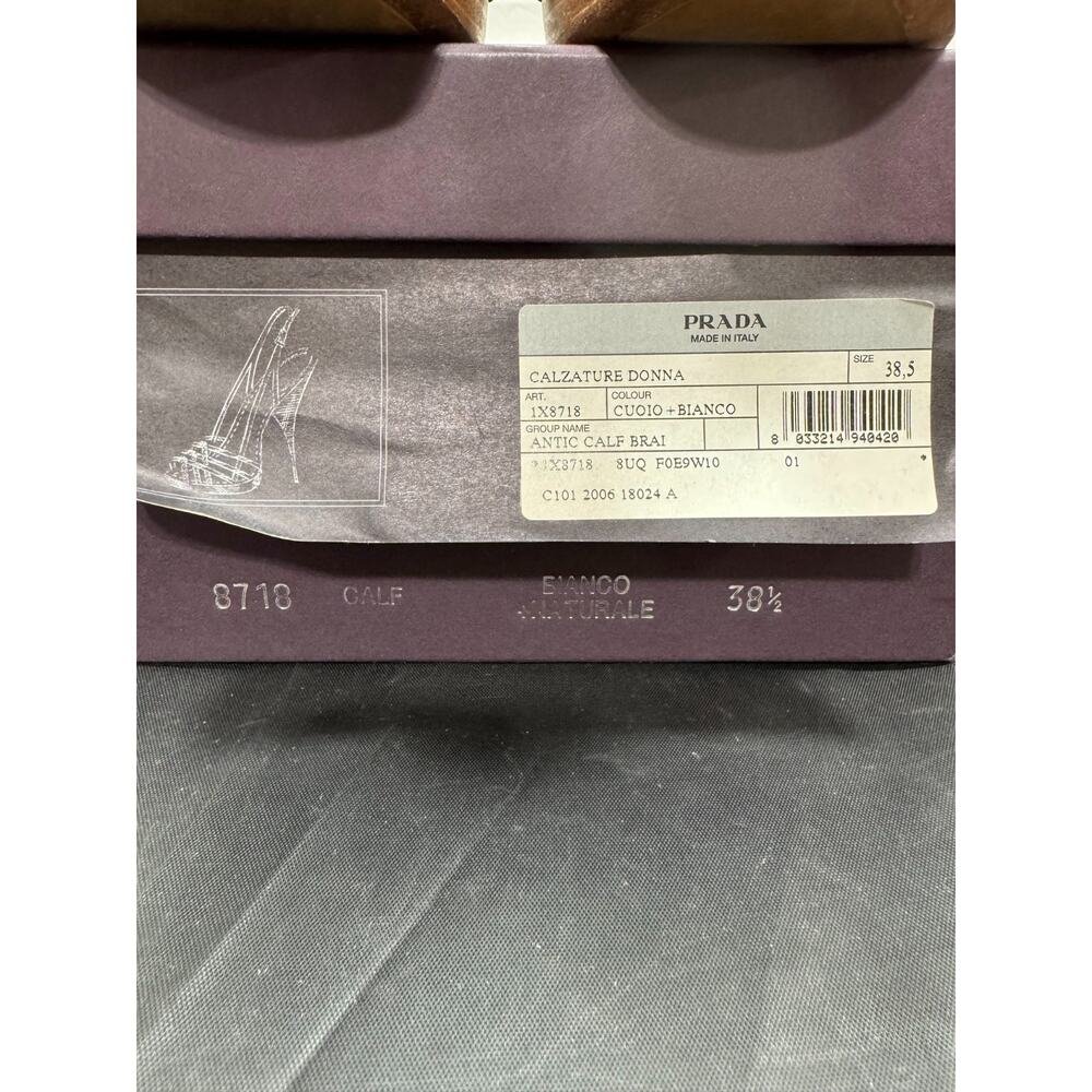 Prada 1X871R Antic Calf Slingback Heels Cuoio Bianco Tan White US 8.5 EU 38.5 - Picture 2 of 10